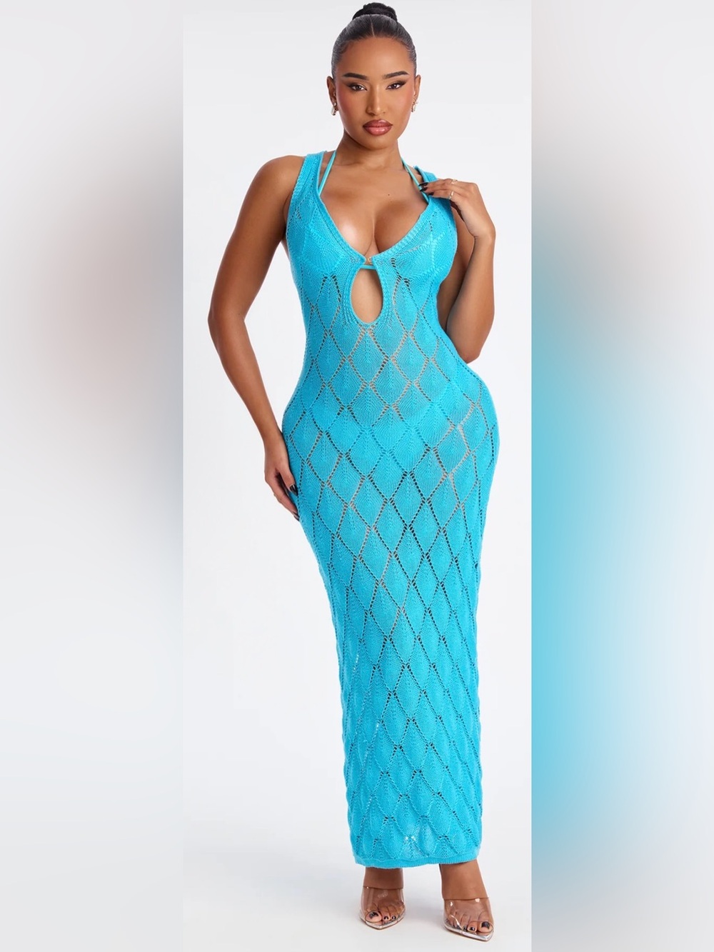 Turquoise Crochet Cover-Up Maxi Dress & 2 Piece Swim suit